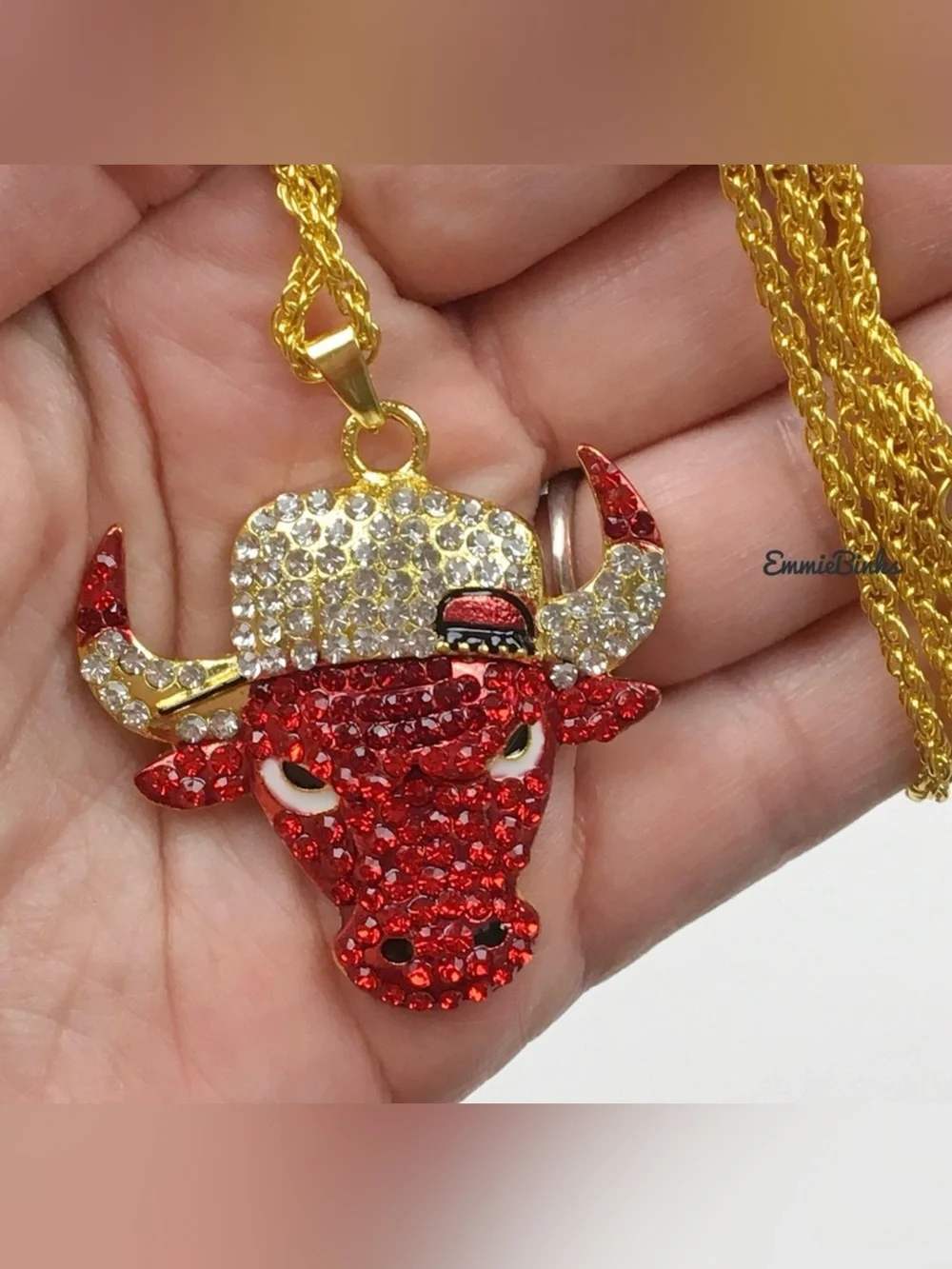 New Unisex Chicago Bulls NBA Bling Pendant Gold Chain Necklace